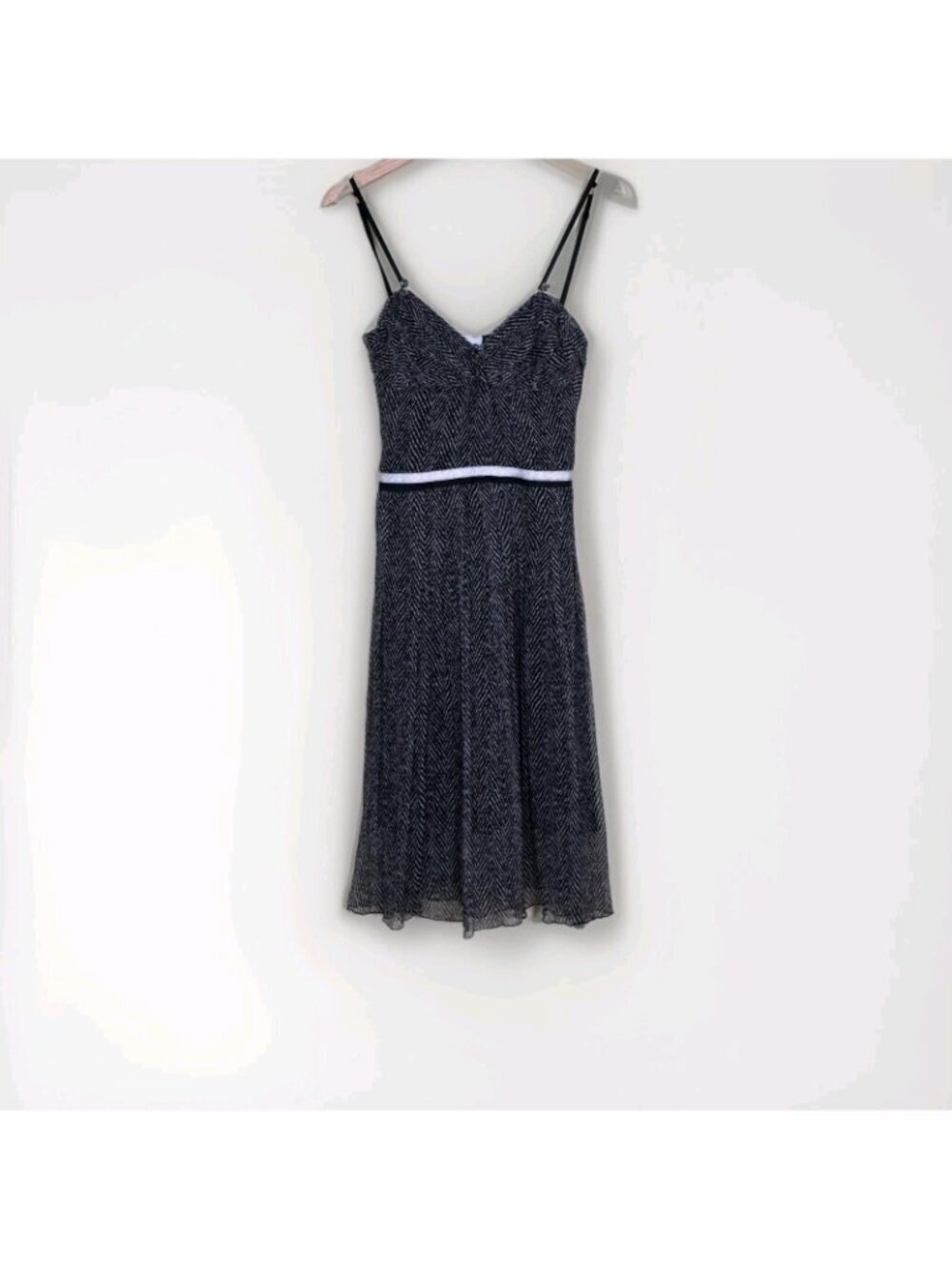 Vtg LM Lulu Paris Silk Chiffon Dress S Lined Bow Belt Herringbone France Romance - Picture 15 of 16